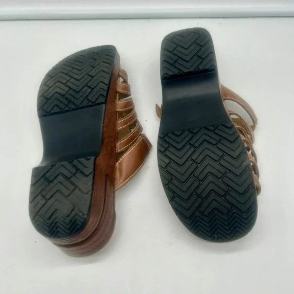 Dansko Marion Wedge Sandal Shoe Women 40 9.5-10 Brown Buckle Strappy Leather - Picture 10 of 11